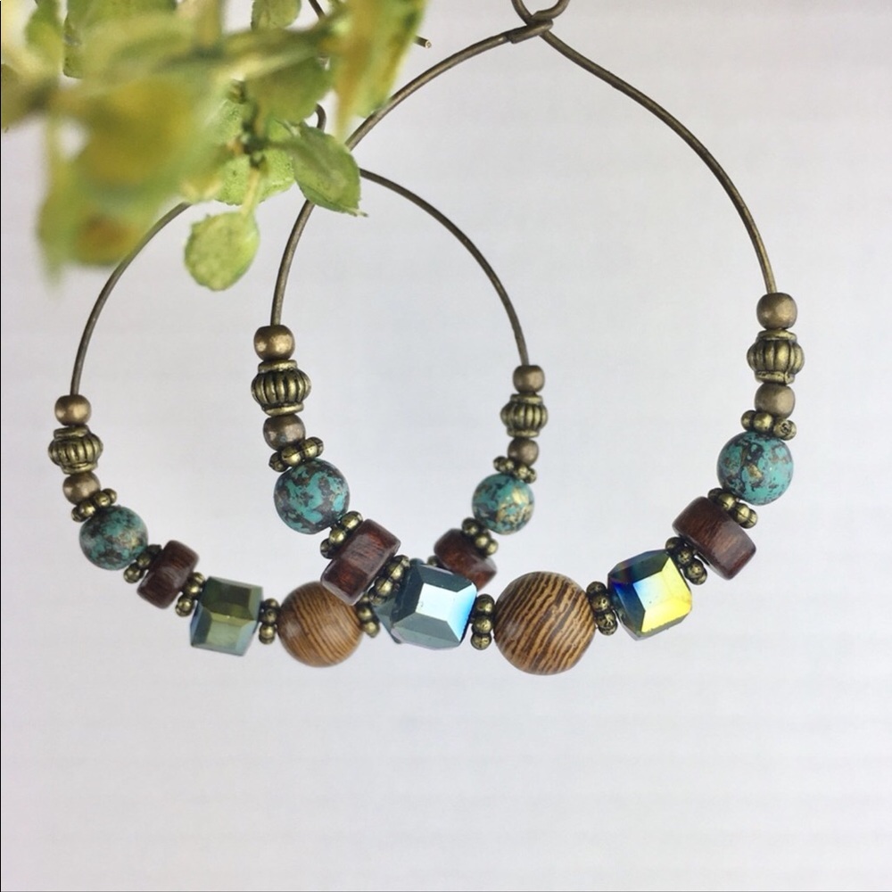 BOHO HOOP Beaded EARRINGS Earth Tones